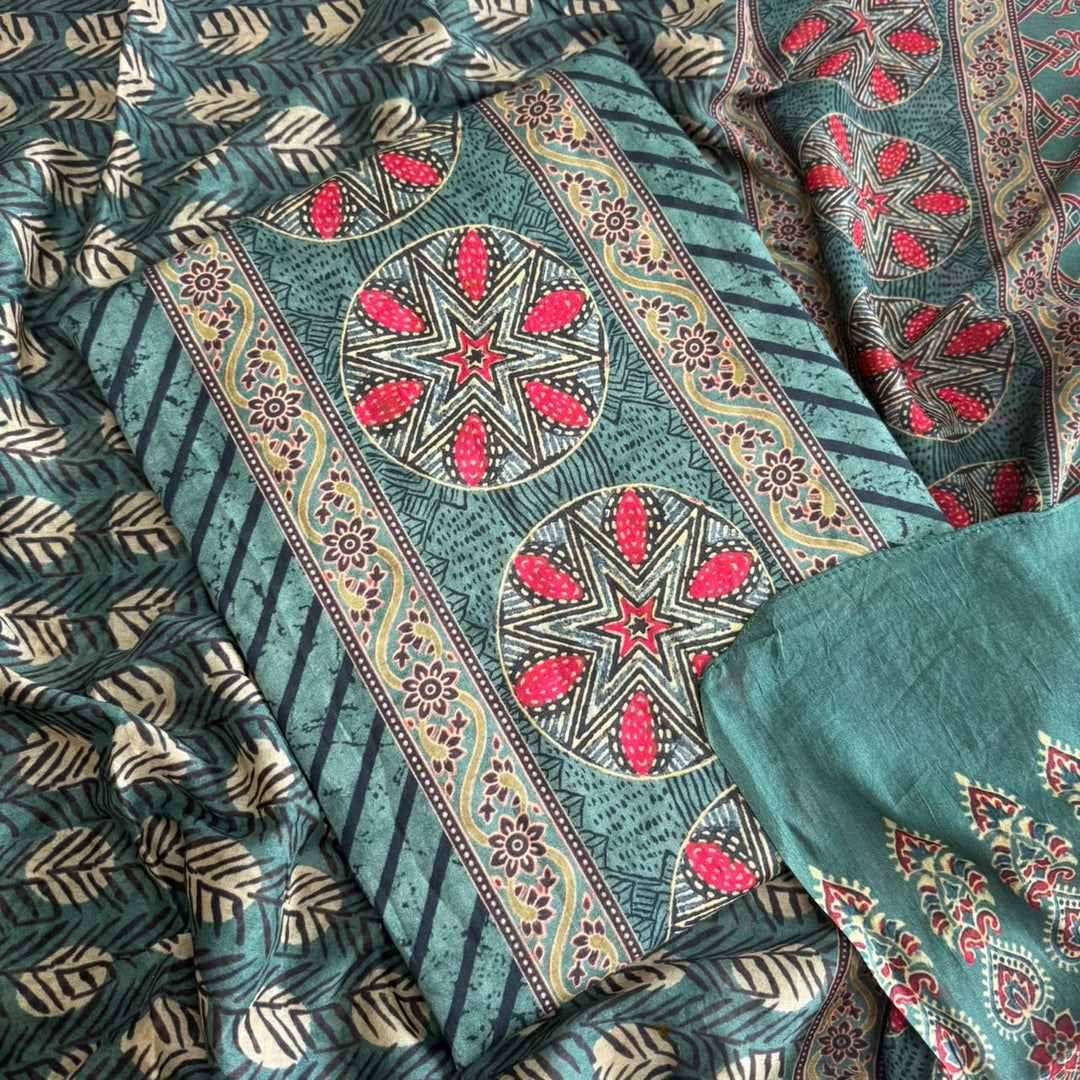Premium Cotton Ikat Print Unstitched Suit Set-SL0205-H2