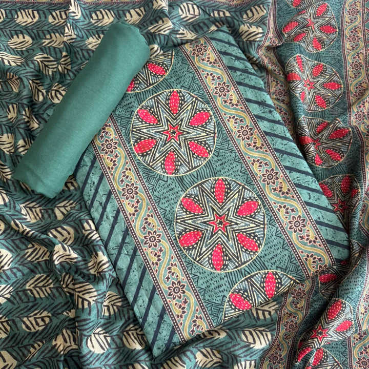 Premium Cotton Ikat Print Unstitched Suit Set-SL0205-H2