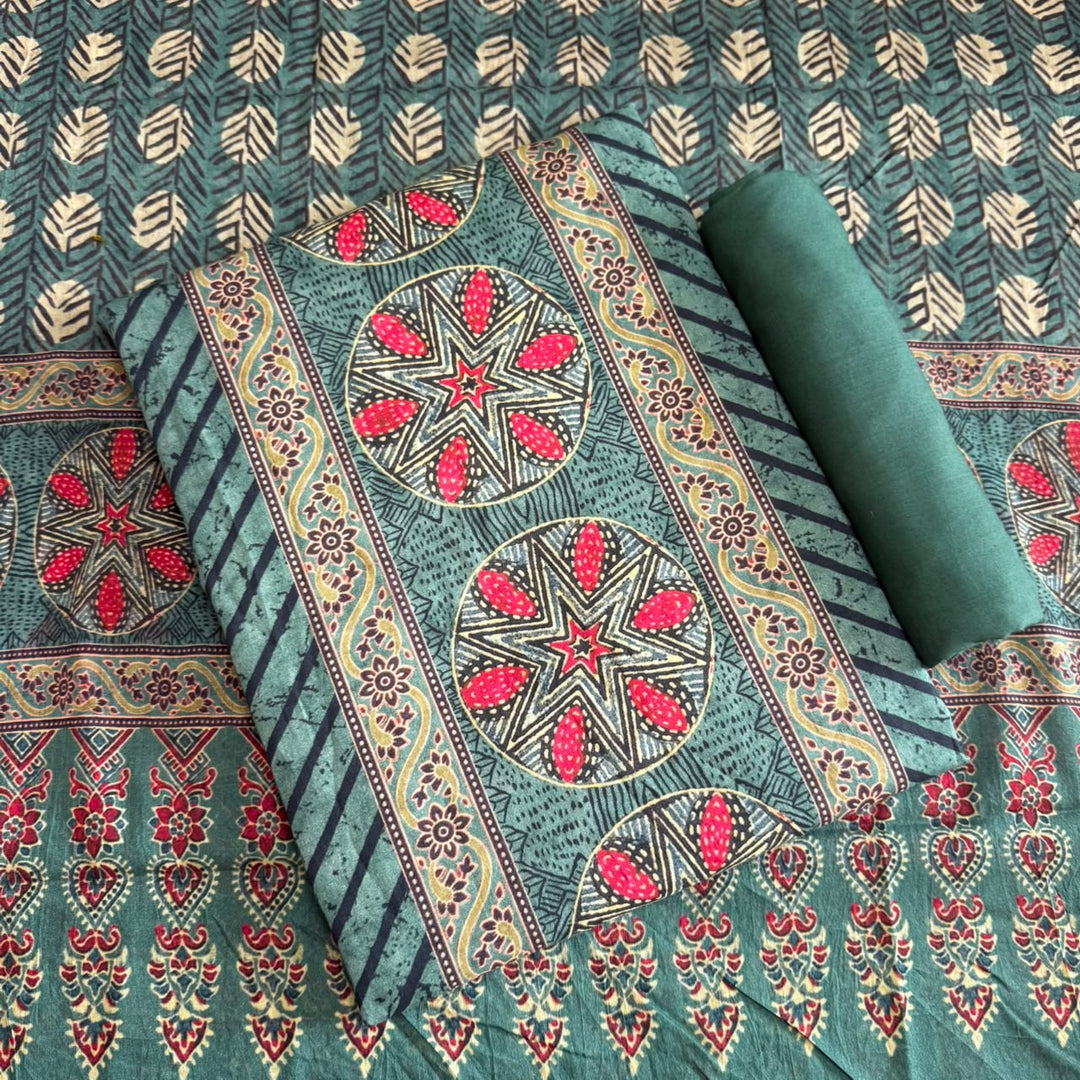Premium Cotton Ikat Print Unstitched Suit Set-SL0205-H2