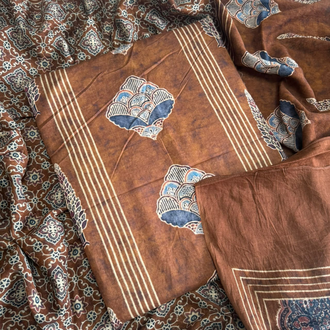Premium Cotton Ikat Print Unstitched Suit Set-SL0197-H1