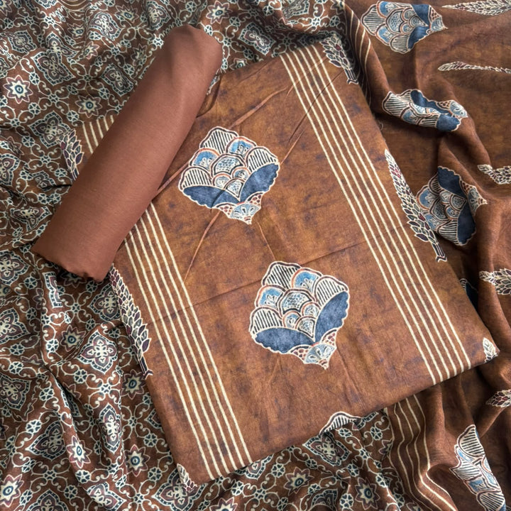 Premium Cotton Ikat Print Unstitched Suit Set-SL0197-H1