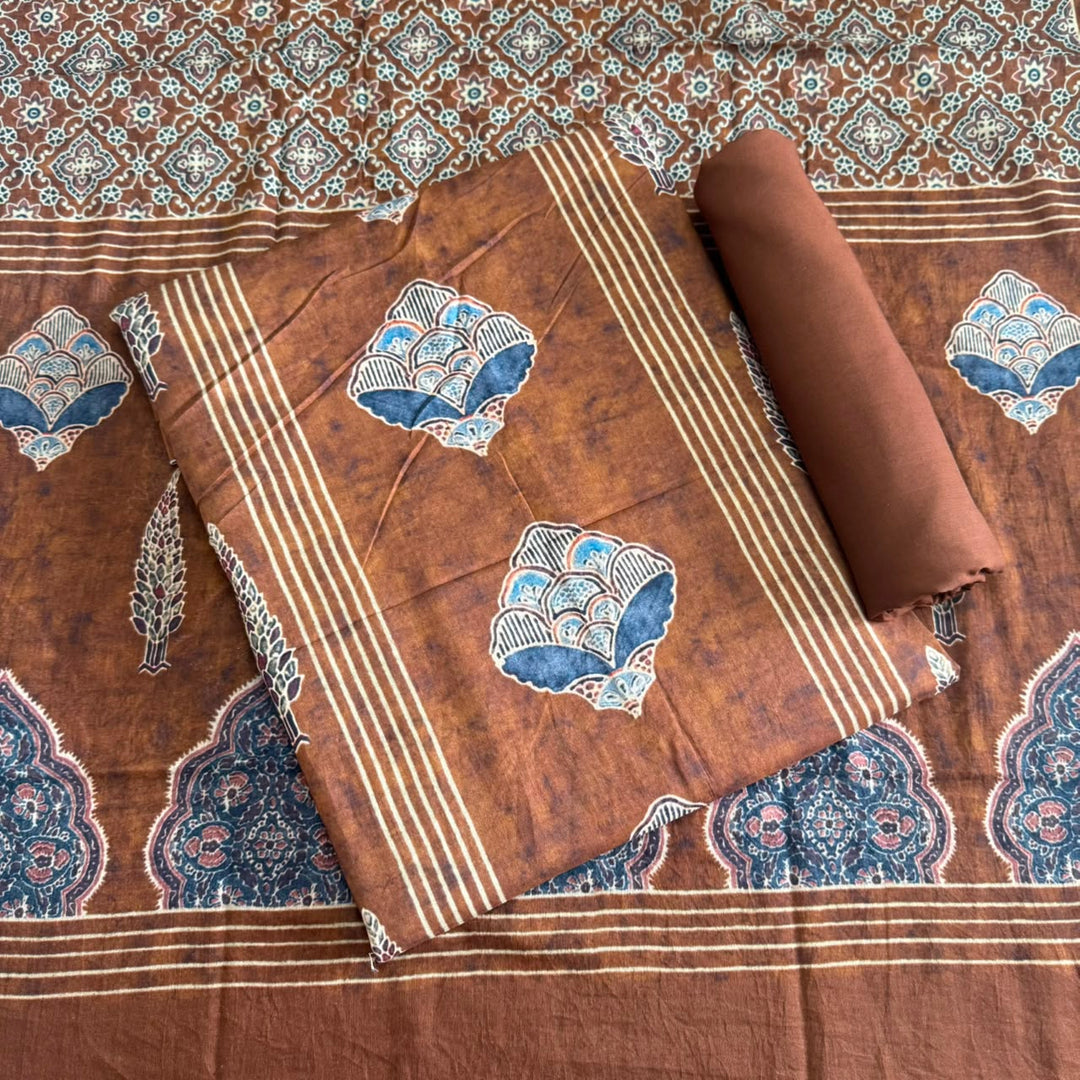 Premium Cotton Ikat Print Unstitched Suit Set-SL0197-H1