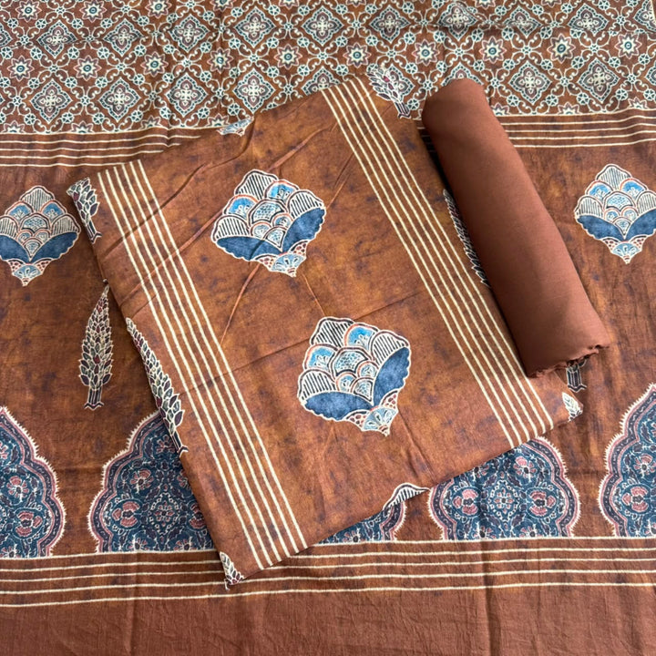 Premium Cotton Ikat Print Unstitched Suit Set-SL0197-H1