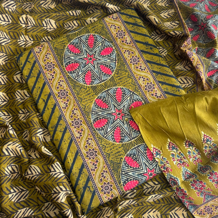 Premium Cotton Ikat Print Unstitched Suit Set-SL0205-H3