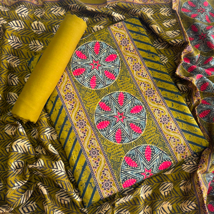 Premium Cotton Ikat Print Unstitched Suit Set-SL0205-H3