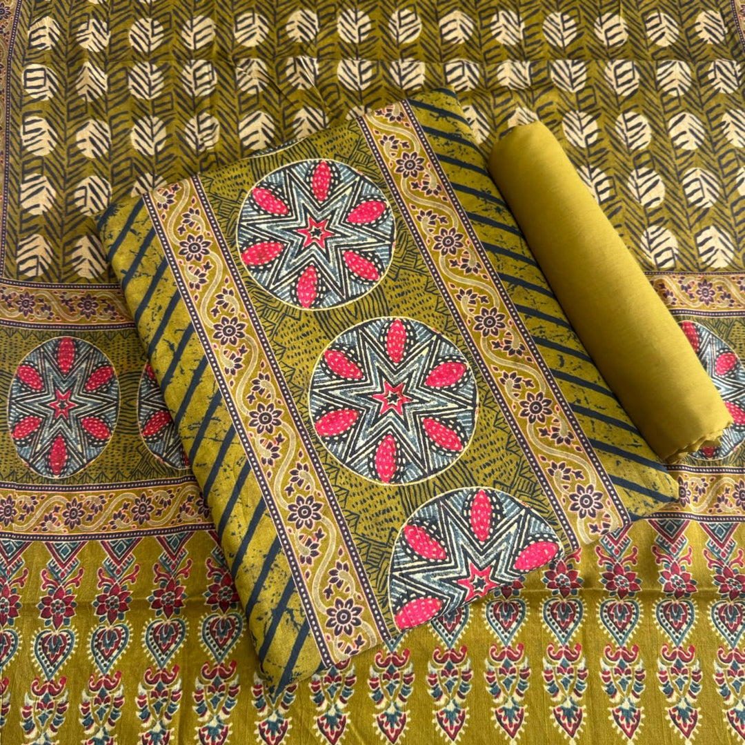 Premium Cotton Ikat Print Unstitched Suit Set-SL0205-H3