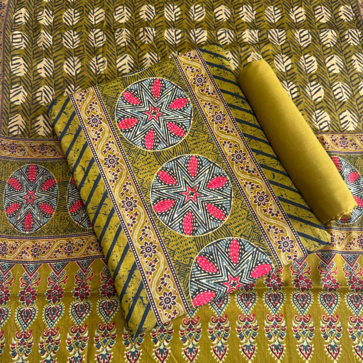 Premium Cotton Ikat Print Unstitched Suit Set-SL0205-H3