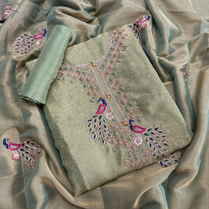 Premium Pure Foil Tissue Unstitched Suit Set-S28648-01