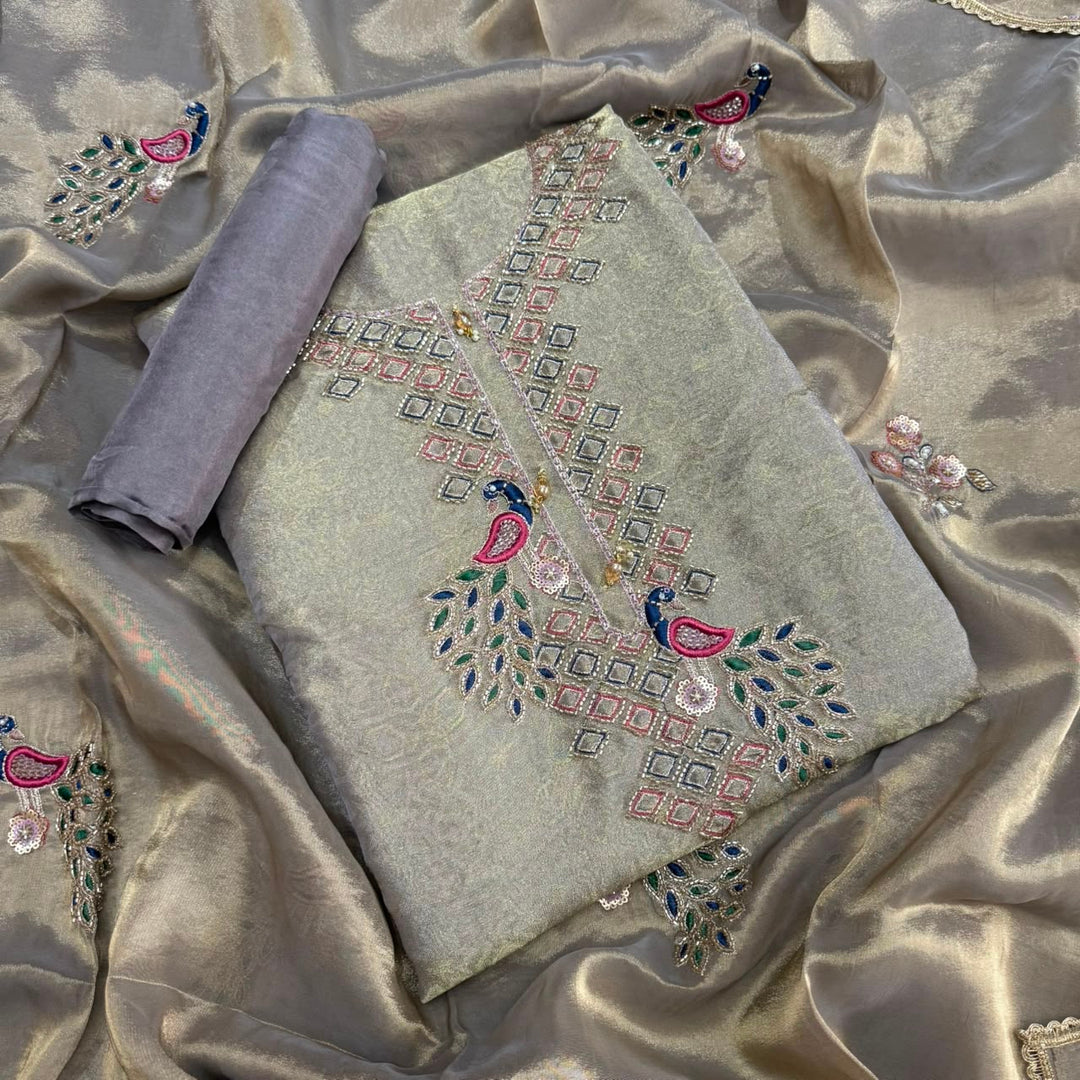 Premium Pure Foil Tissue Unstitched Suit Set-S28648-03