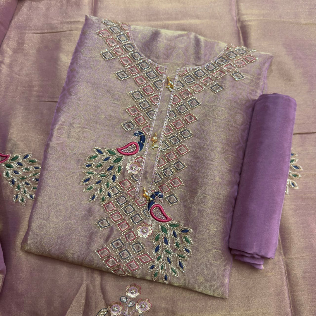 Premium Pure Foil Tissue Unstitched Suit Set-S28648-02