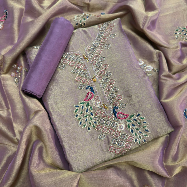 Premium Pure Foil Tissue Unstitched Suit Set-S28648-02