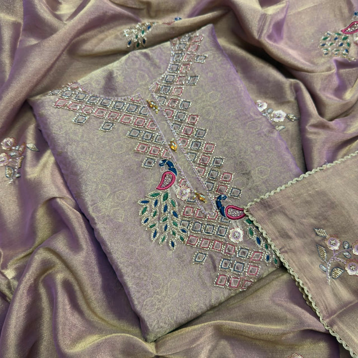 Premium Pure Foil Tissue Unstitched Suit Set-S28648-02