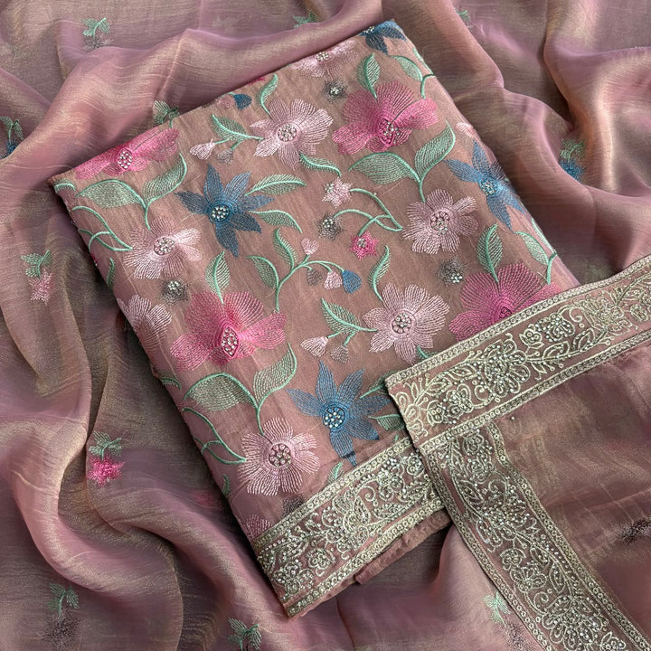 Elegant Pure Tissue Silk Unstitched Suit Set-PS6691-A