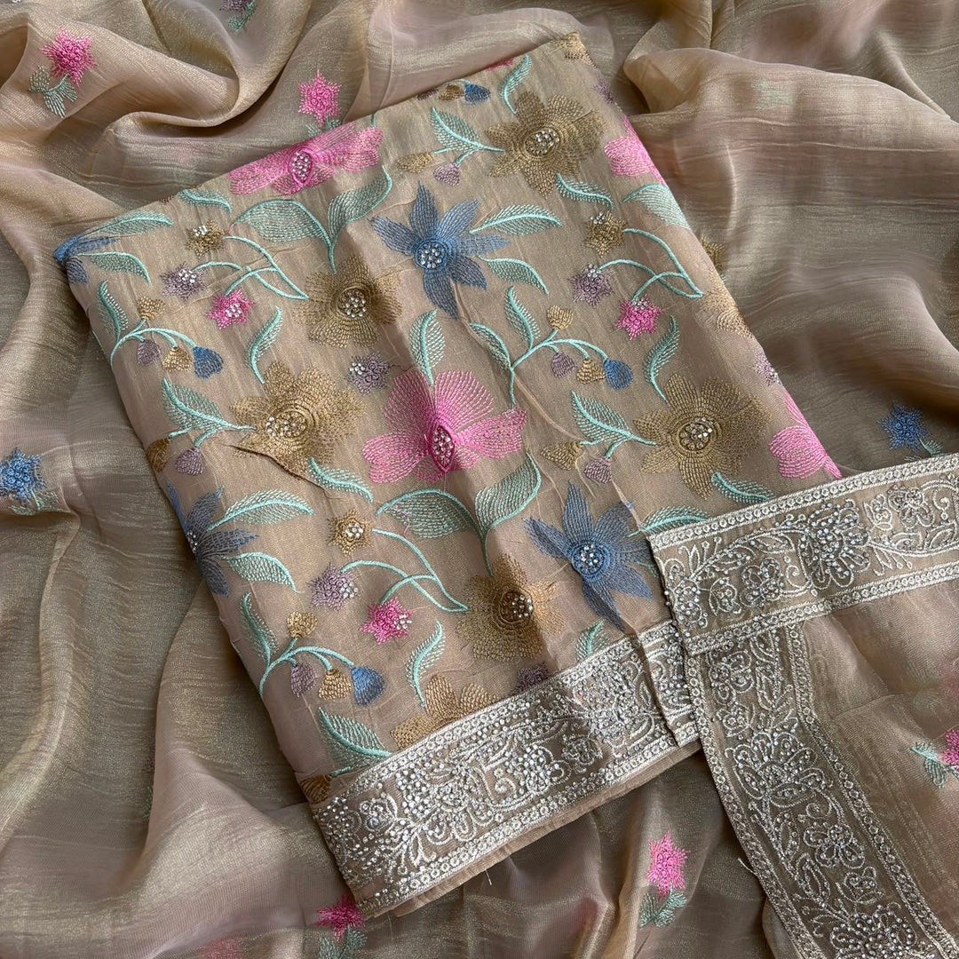 Elegant Pure Tissue Silk Unstitched Suit Set-PS6691-B