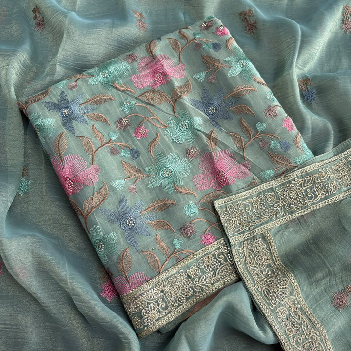 Elegant Pure Tissue Silk Unstitched Suit Set-PS6691-C