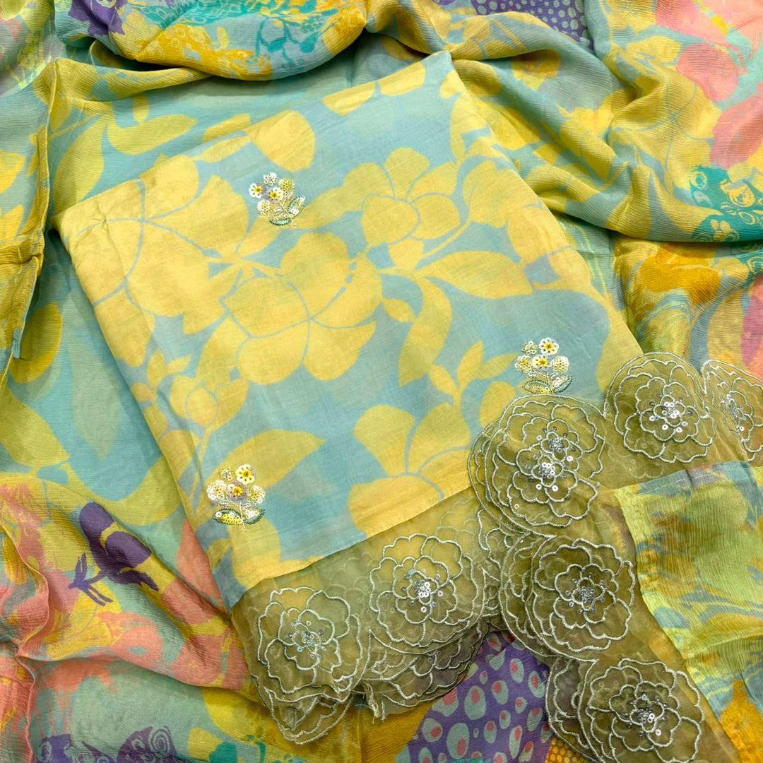 Beaitiful Muslin Fabric Unstitched Suit Set With Thread & Sequins Work - SF1101-02