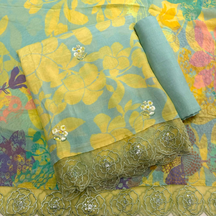 Beaitiful Muslin Fabric Unstitched Suit Set With Thread & Sequins Work - SF1101-02
