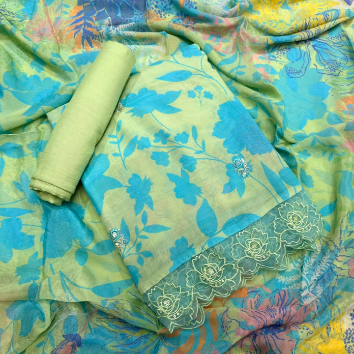 Beaitiful Muslin Fabric Unstitched Suit Set With Thread & Sequins Work - SF1101-03