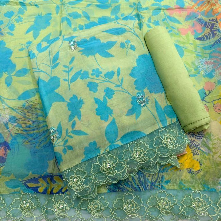 Beaitiful Muslin Fabric Unstitched Suit Set With Thread & Sequins Work - SF1101-03