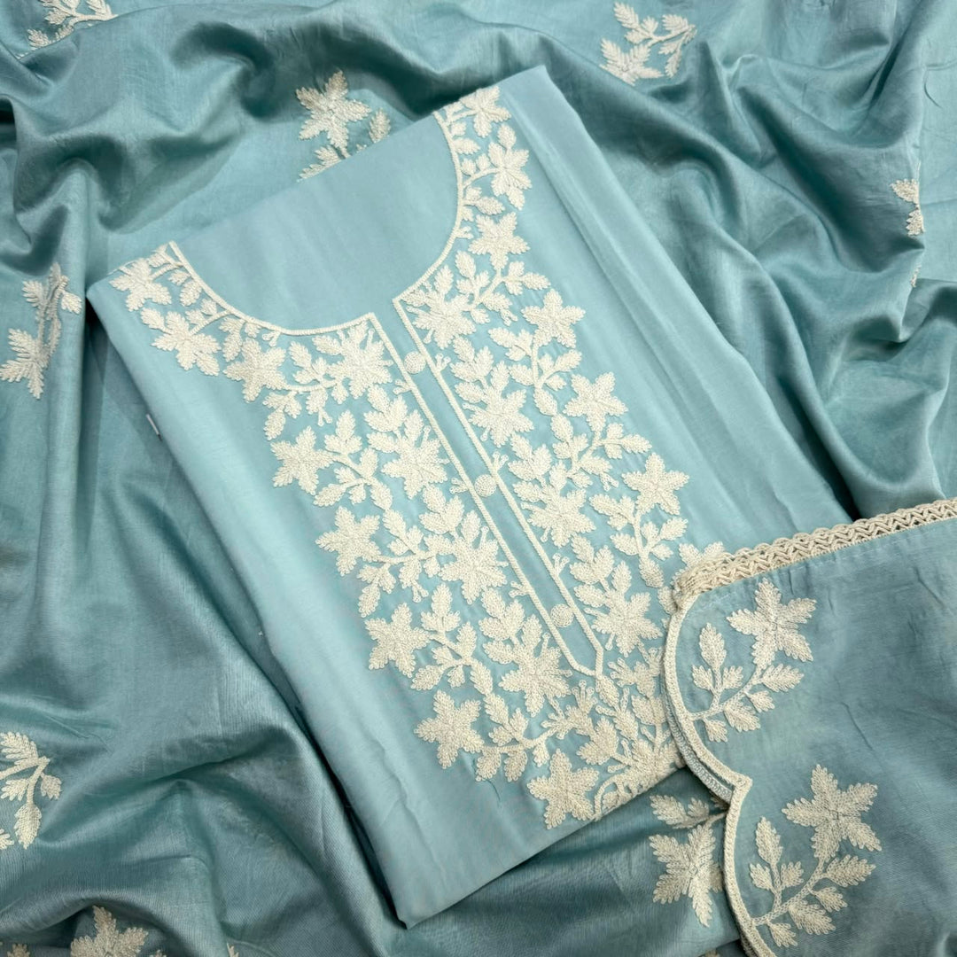Premium Modal Cotton Thread Embroidered Unstitched Suit Set - BRK151-B