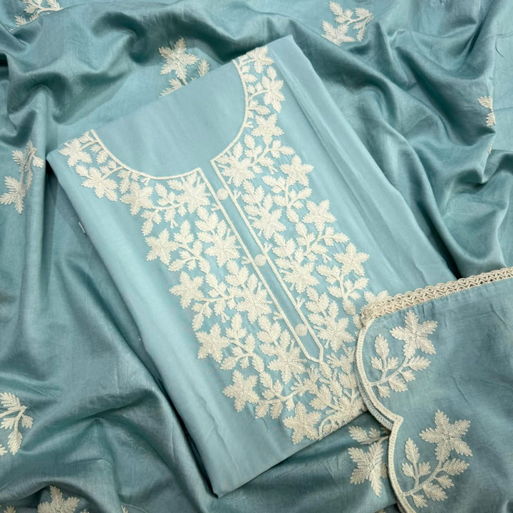 Premium Modal Cotton Thread Embroidered Unstitched Suit Set - BRK151-B