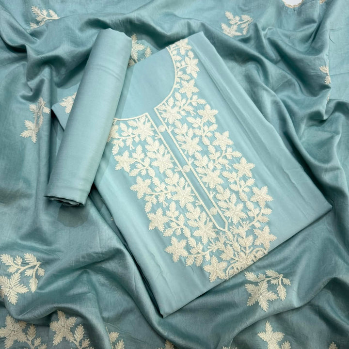 Premium Modal Cotton Thread Embroidered Unstitched Suit Set - BRK151-B