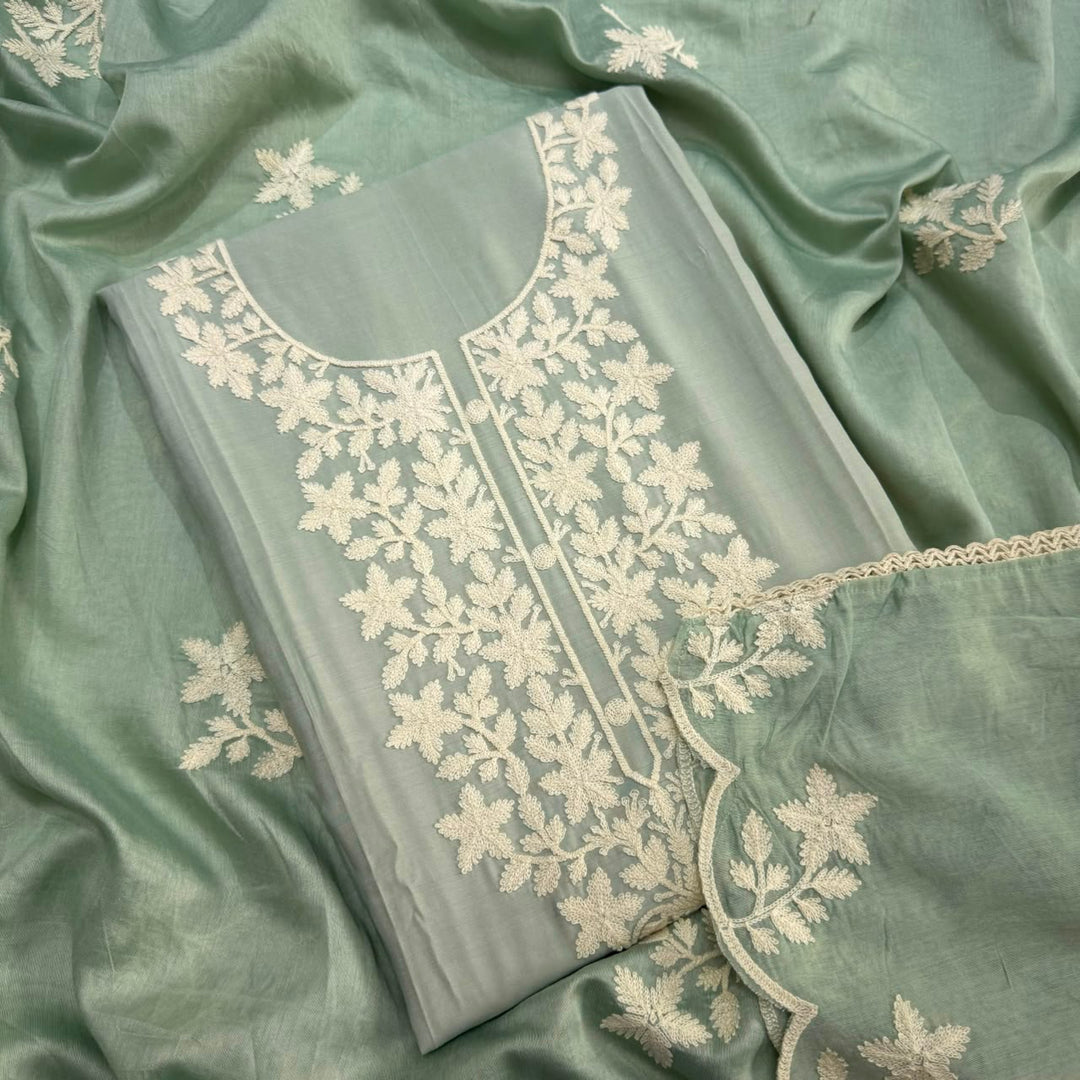 Premium Modal Cotton Thread Embroidered Unstitched Suit Set - BRK151-D