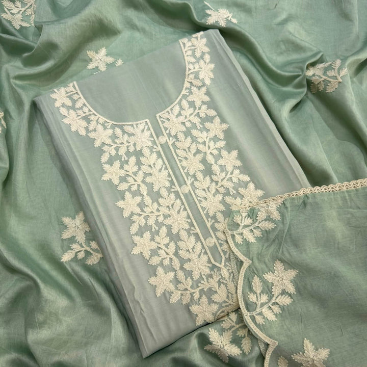 Premium Modal Cotton Thread Embroidered Unstitched Suit Set - BRK151-D