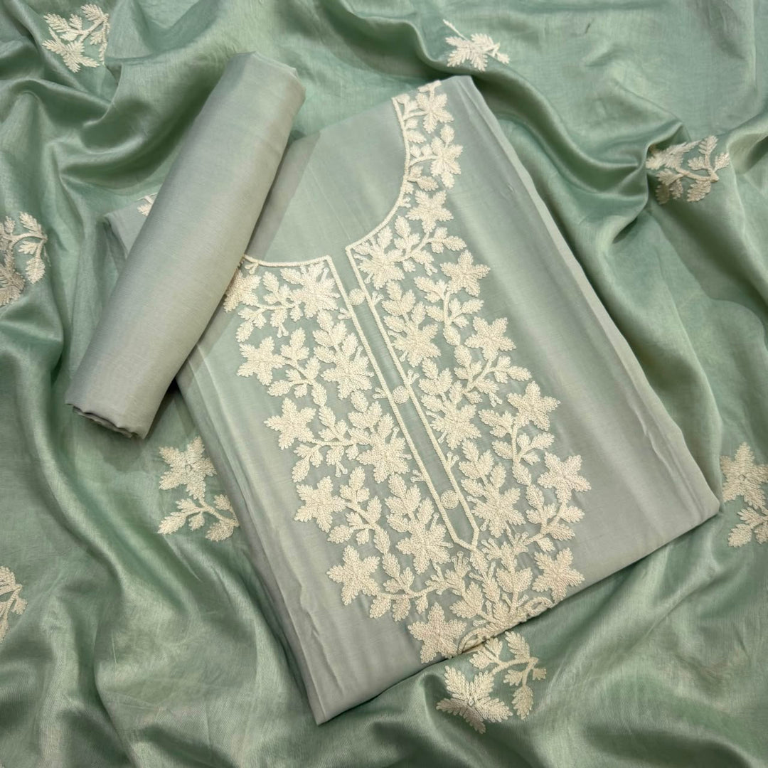 Premium Modal Cotton Thread Embroidered Unstitched Suit Set - BRK151-D