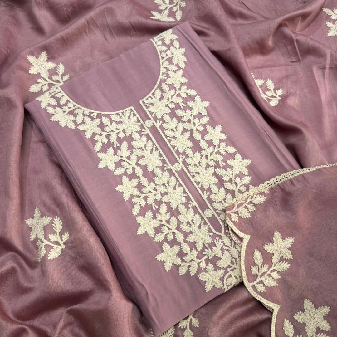 Premium Modal Cotton Thread Embroidered Unstitched Suit Set - BRK151-A