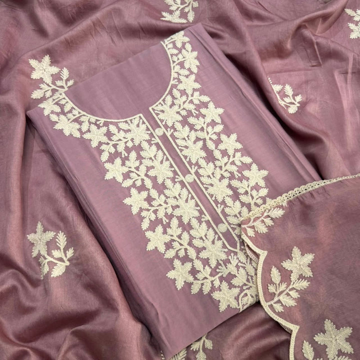 Premium Modal Cotton Thread Embroidered Unstitched Suit Set - BRK151-A