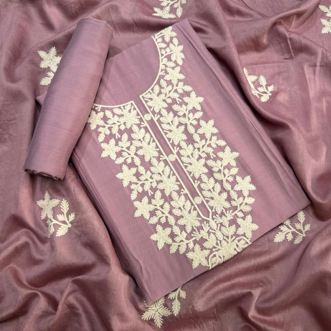 Premium Modal Cotton Thread Embroidered Unstitched Suit Set - BRK151-A