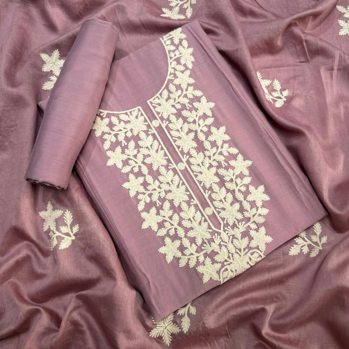 Premium Modal Cotton Thread Embroidered Unstitched Suit Set - BRK151-A