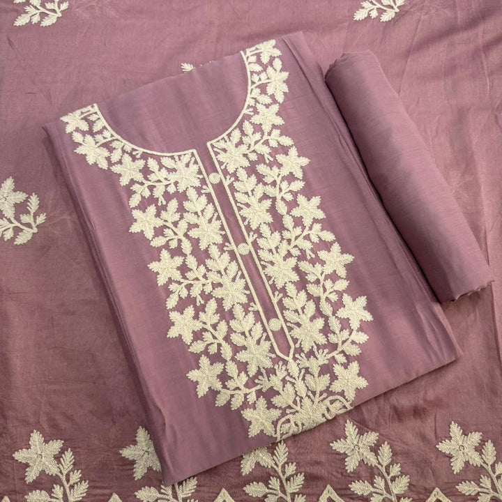 Premium Modal Cotton Thread Embroidered Unstitched Suit Set - BRK151-A