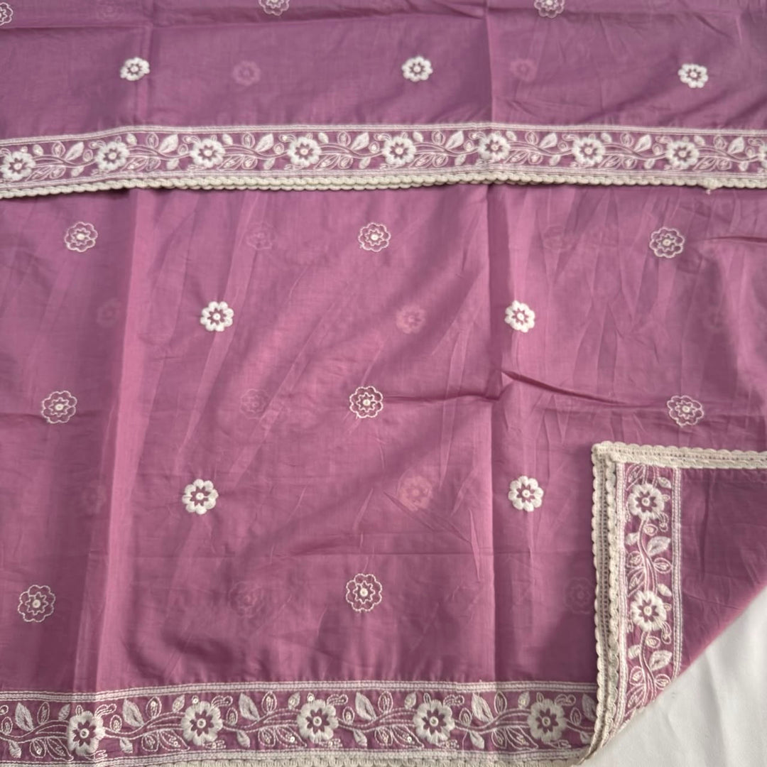 Premium Modal Cotton Unstitched Suit Set With Thread Embroidery & Pearl Work Neckline-BR2513-2