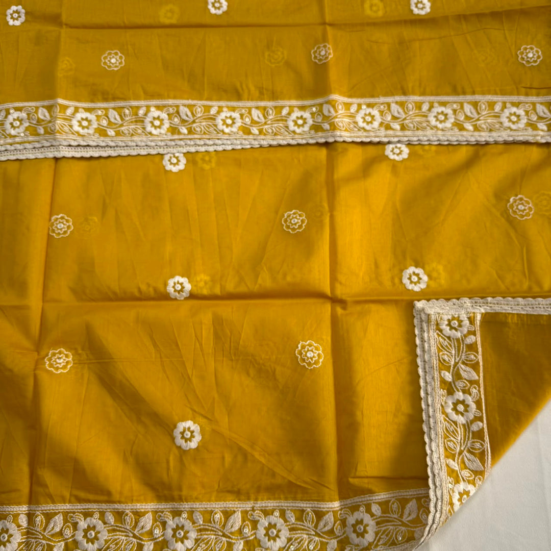 Premium Modal Cotton Unstitched Suit Set With Thread Embroidery & Pearl Work Neckline-BR2513-1