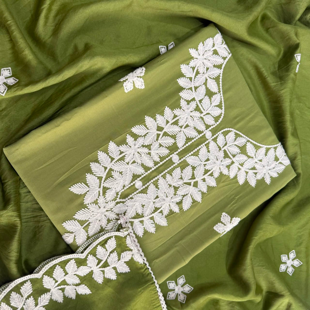Premium Modal Cotton Thread Embroidered Unstitched Suit Set - BRK151-A1