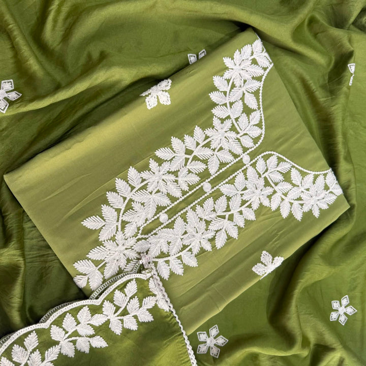 Premium Modal Cotton Thread Embroidered Unstitched Suit Set - BRK151-A1
