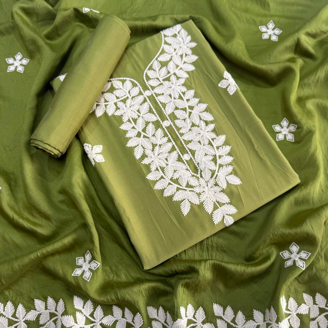 Premium Modal Cotton Thread Embroidered Unstitched Suit Set - BRK151-A1