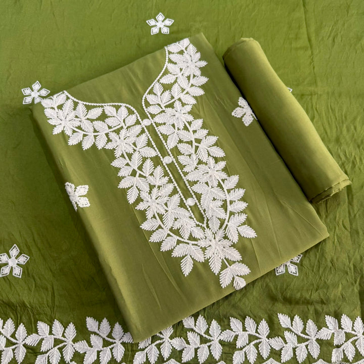 Premium Modal Cotton Thread Embroidered Unstitched Suit Set - BRK151-A1