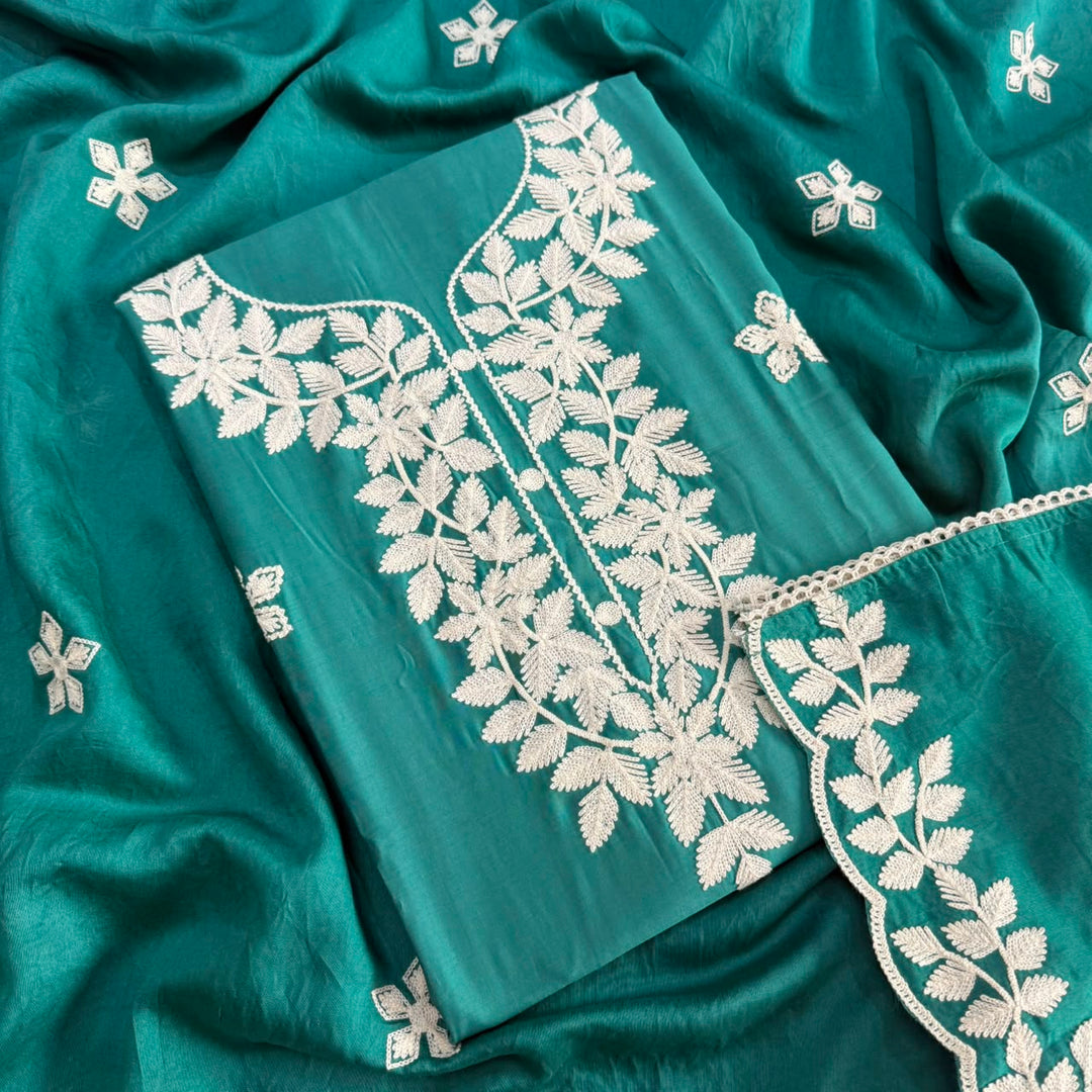 Premium Modal Cotton Thread Embroidered Unstitched Suit Set - BRK151-A3