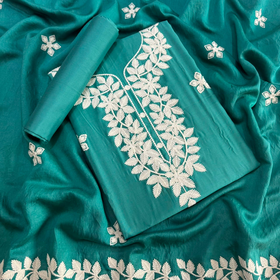 Premium Modal Cotton Thread Embroidered Unstitched Suit Set - BRK151-A3
