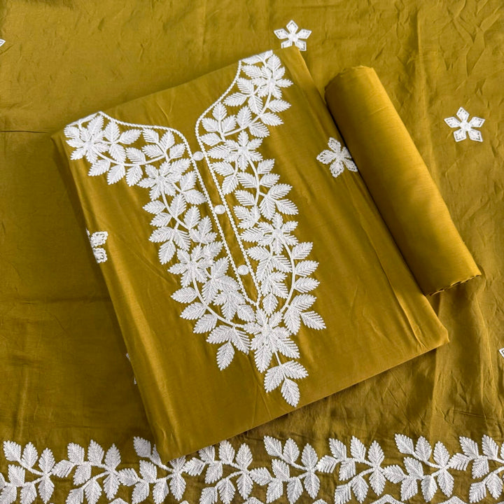 Premium Modal Cotton Thread Embroidered Unstitched Suit Set - BRK151-A2
