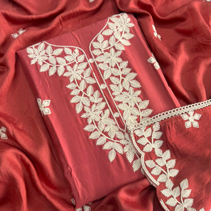 Premium Modal Cotton Thread Embroidered Unstitched Suit Set - BRK151-A4