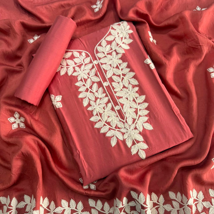 Premium Modal Cotton Thread Embroidered Unstitched Suit Set - BRK151-A4