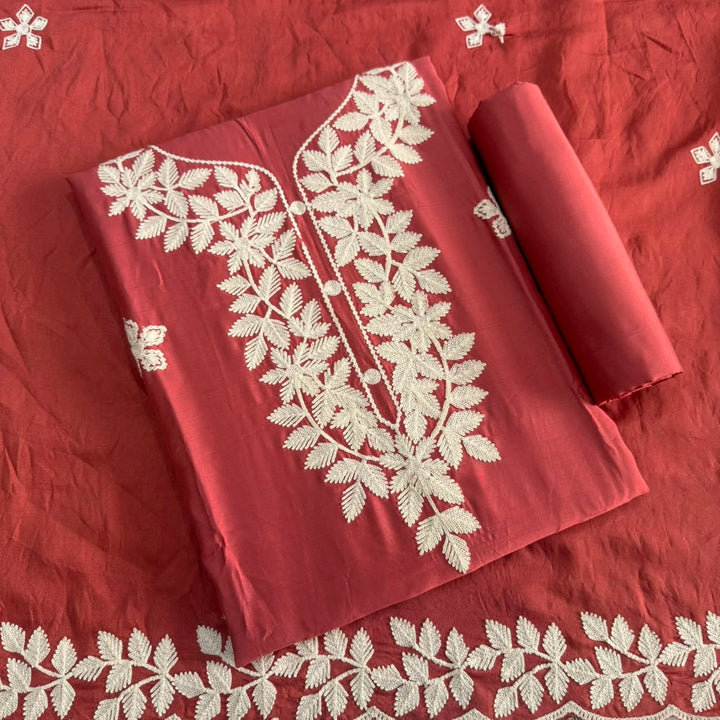 Premium Modal Cotton Thread Embroidered Unstitched Suit Set - BRK151-A4