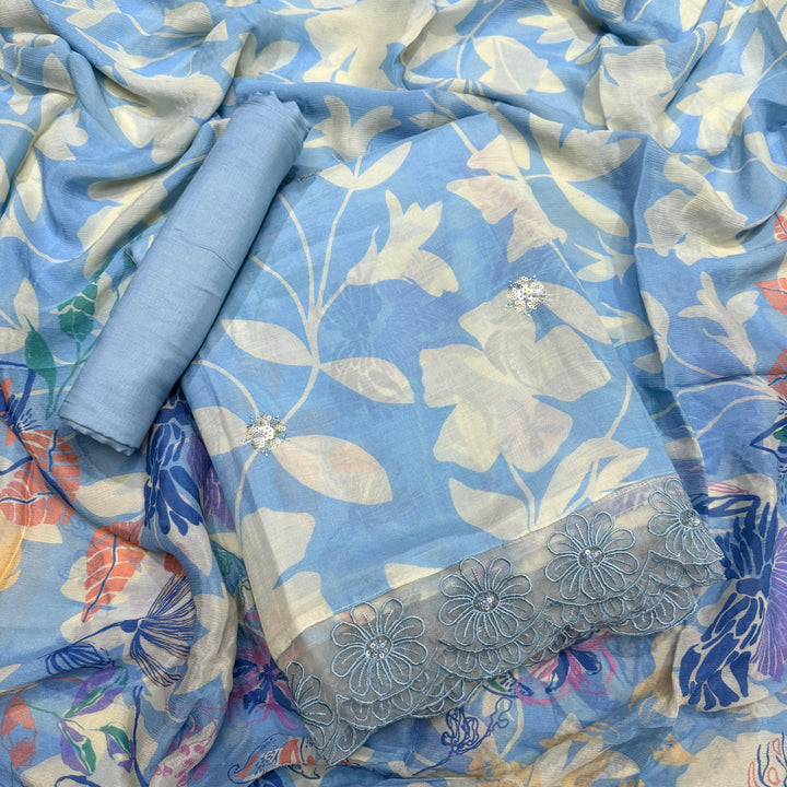Beaitiful Muslin Fabric Unstitched Suit Set With Thread & Sequins Work - SF1101-04