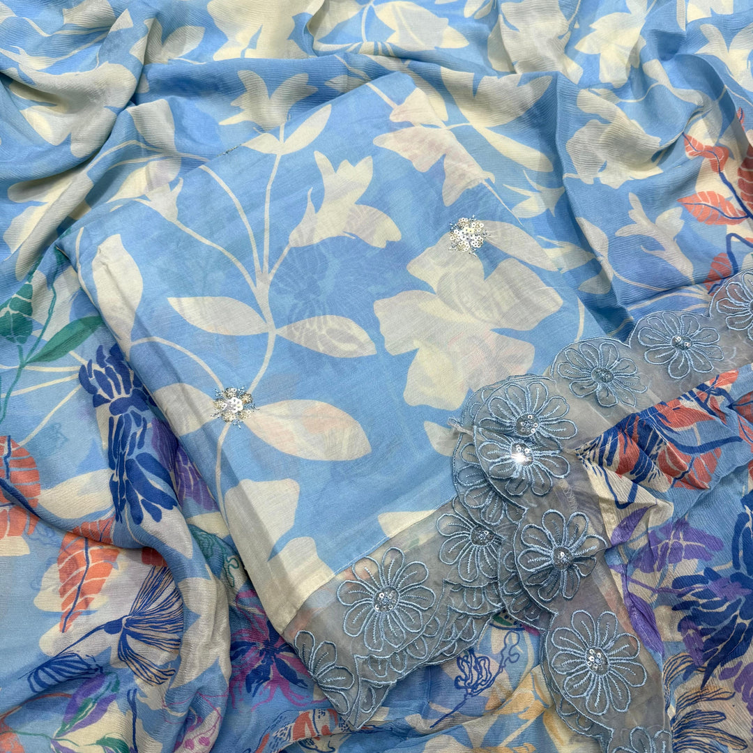 Beaitiful Muslin Fabric Unstitched Suit Set With Thread & Sequins Work - SF1101-04