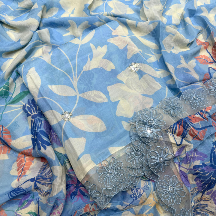 Beaitiful Muslin Fabric Unstitched Suit Set With Thread & Sequins Work - SF1101-04