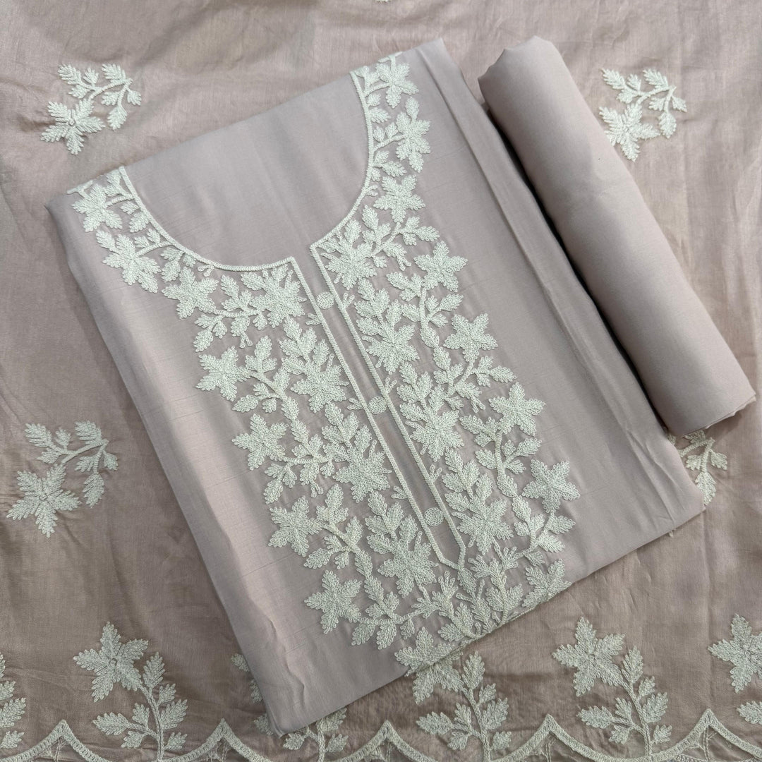 Premium Modal Cotton Thread Embroidered Unstitched Suit Set - BRK151-C